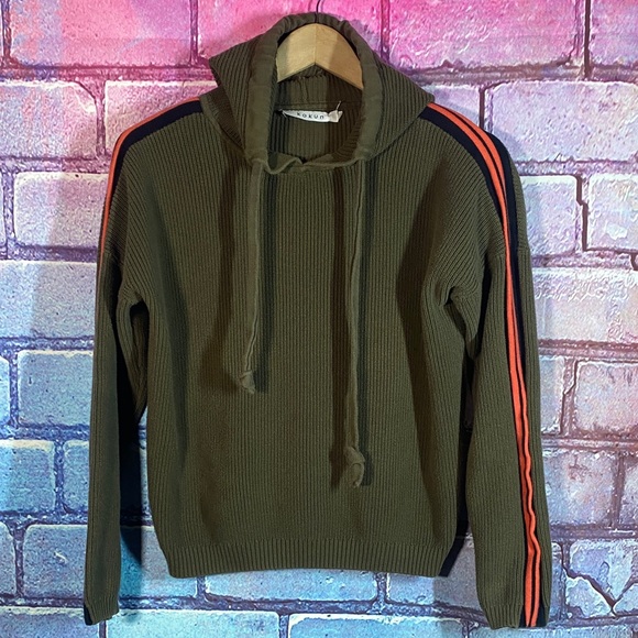 Kokun Other - Kokun Women’s Green Knit Hoodie Medium Ribbed Pullover Sporty Athleisure